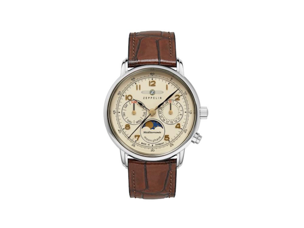 Zeppelin Méditerranée Quartz Watch, Beige, 36 mm, Day and date, 9637-5
