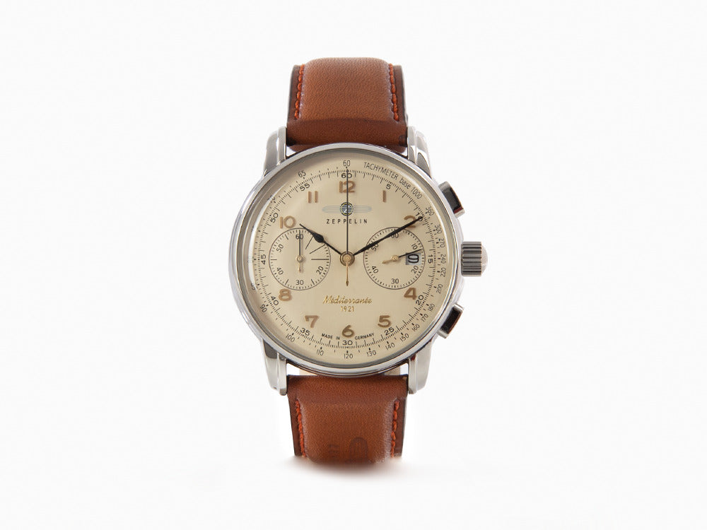 Zeppelin Méditerranée Chrono Quartz Watch, Beige, 42 mm, Day, 9670-5