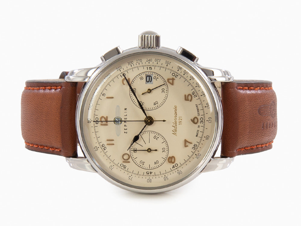 Zeppelin Méditerranée Chrono Quartz Watch, Beige, 42 mm, Day, 9670-5