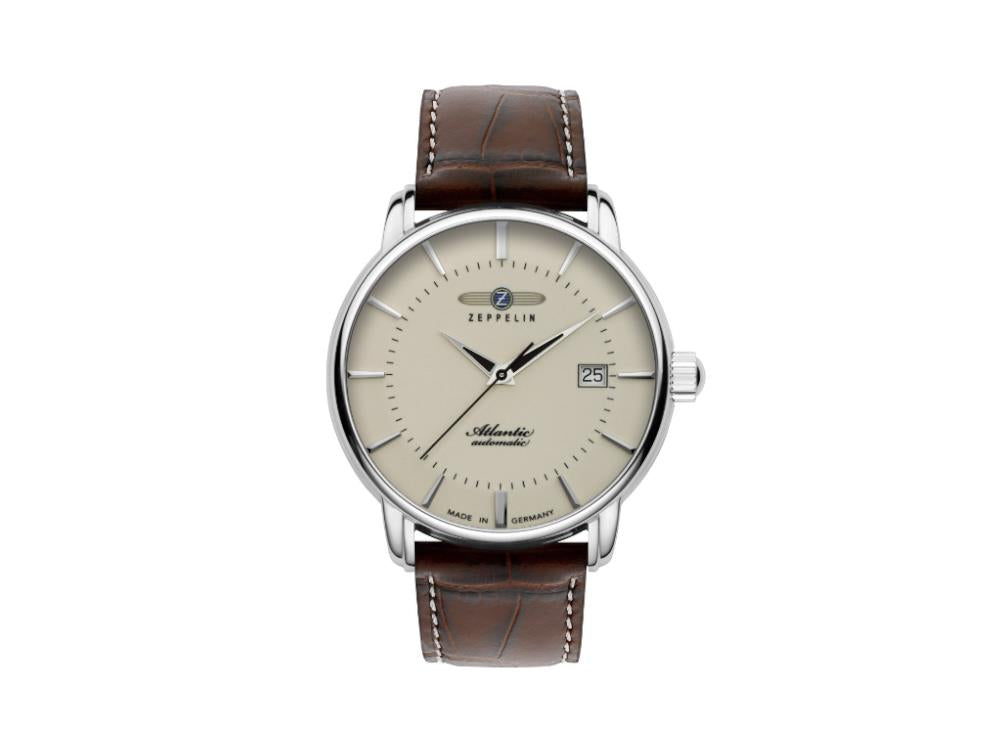 Zeppelin Atlantic Automatic Watch, Beige, 41 mm, Day, Leather strap, 8452-5