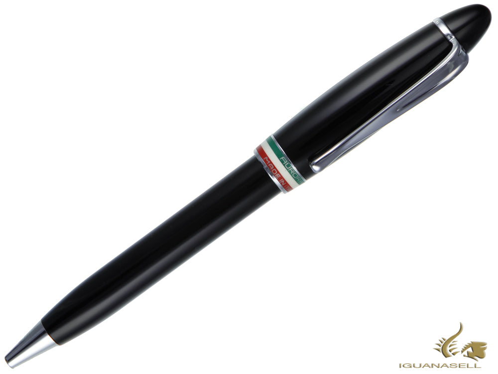 Aurora Ipsilon Ballpoint Pen, Resin, Chrome Trim, Black, B37-N