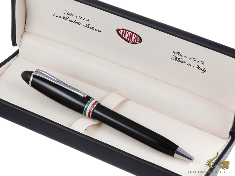 Aurora Ipsilon Ballpoint Pen, Resin, Chrome Trim, Black, B37-N