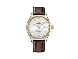 Delma Aero Pioneer Automatic Watch, Silver, 45mm, Leather strap, 52601.570.6.062