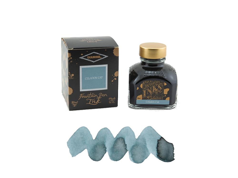 Diamine Ink Bottle, 80ml, Celadon Cat, Glass