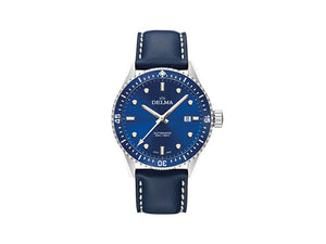 Delma Diver Cayman Automatic Watch, Blue, 42 mm, Leather strap, 41601.706.6.041