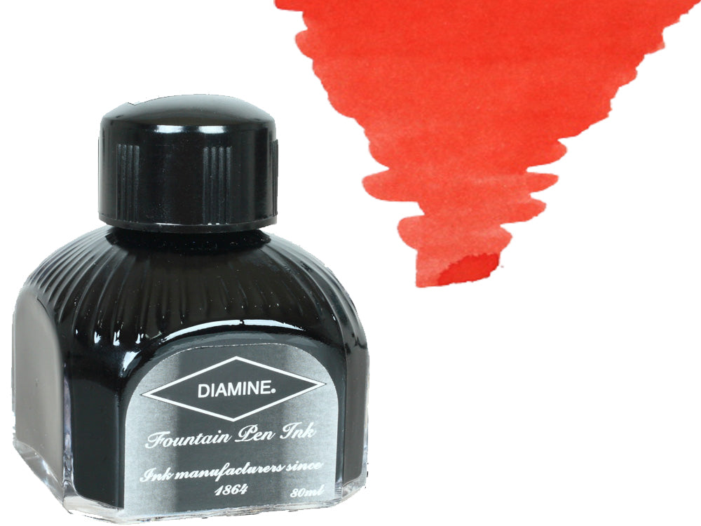 Diamine Ink Bottle, 80ml., Brilliant Red, Italyan crystal bottle