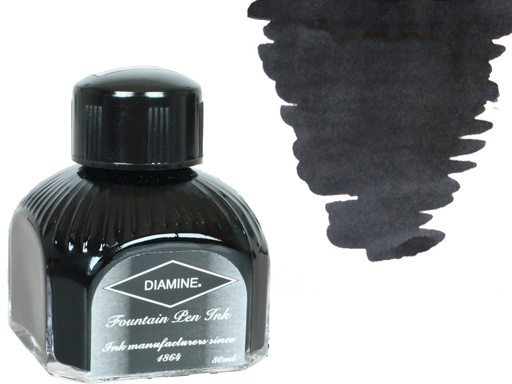Diamine Ink Bottle, 80ml., Quartz Black, Italian crystal