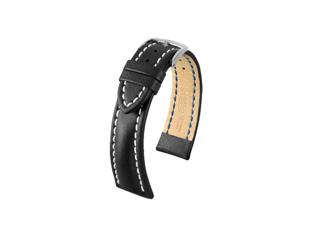 Hirsch Heavy Calf Calfskin Strap, Black, White, 24 mm, Buckle, 01475050-2-24