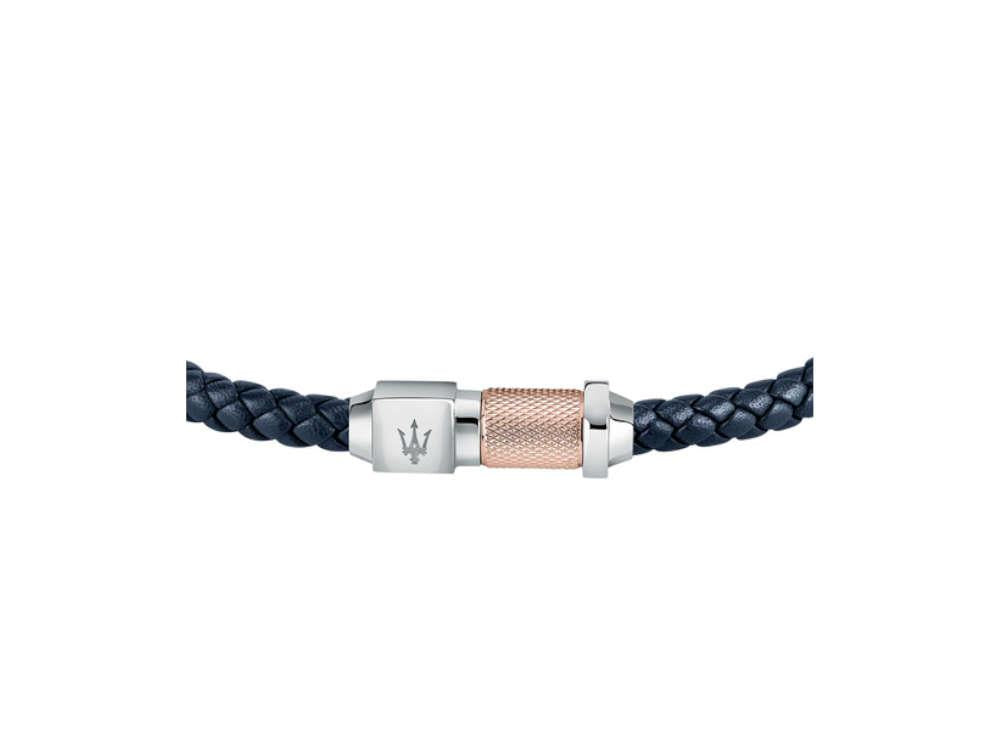 Maserati Gioielli Bracelet, Leather, Blue, Rose Gold PVD, JM223AVE16