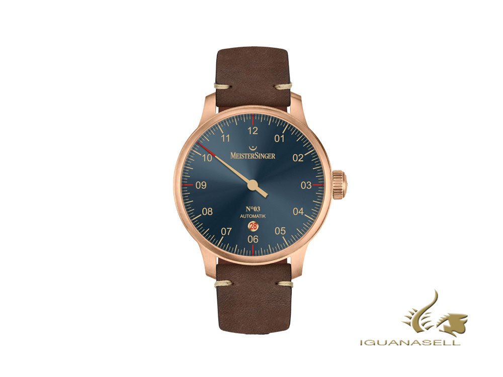 Meistersinger N3 Bronze Automatic Watch, ETA 2824-2, 43 mm, Blue, AM917BR