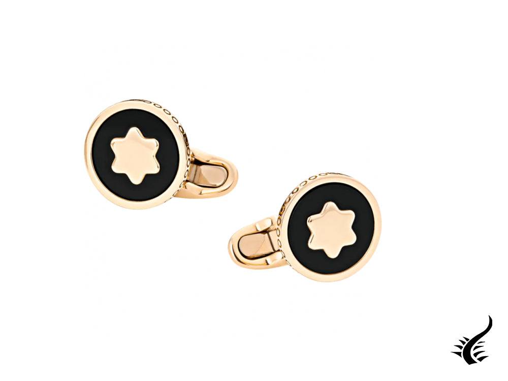 Montblanc Iconic Cufflinks, Rose Gold, Onyx, Polished, 123773