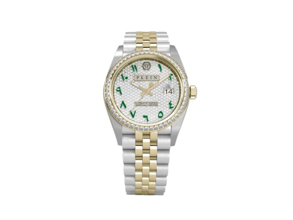 Philipp Plein Date Superlative Quartz Watch, PVD Gold, White, 34 mm, PWYAA0823