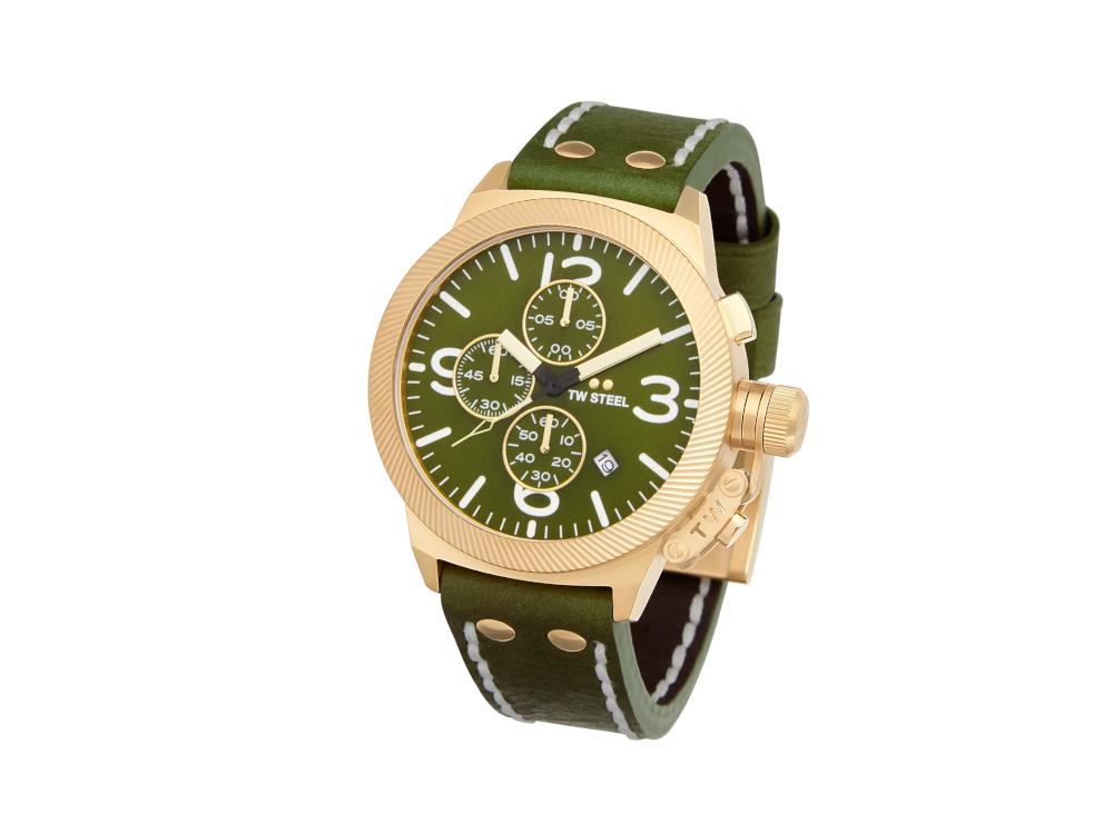 TW Steel Canteen Quartz Watch, Green, 45 mm, Leather strap, 10 atm, CS108