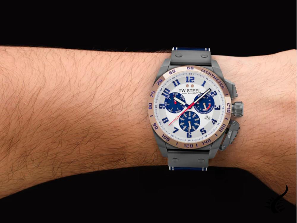 TW Steel Fast Lane Quartz Watch, White, 46 mm, Leather, Ltd. Edition, TW1018