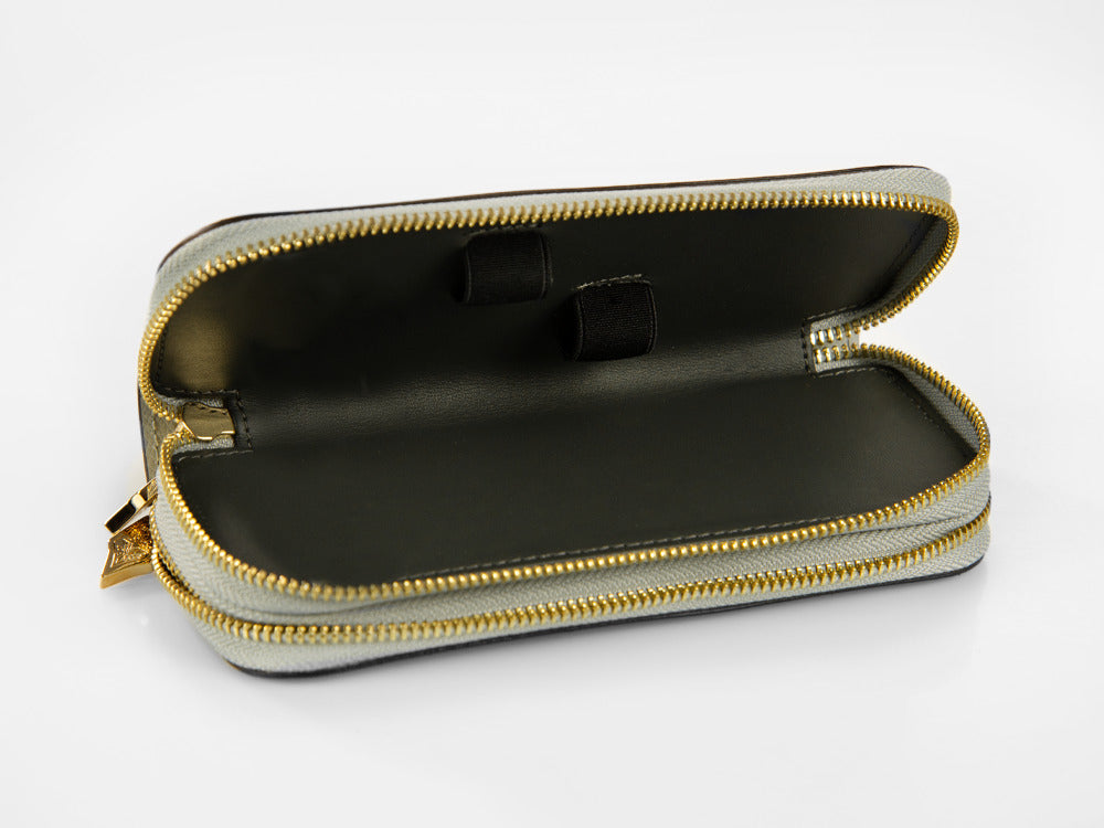 Visconti 3 Pen Case, Leather, Rigid, Zip, Grey, KL07-03 - Iguana Sell