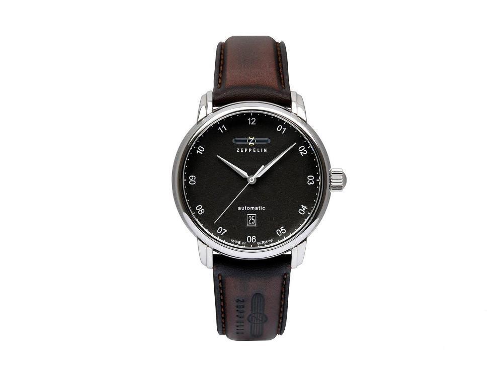 Zeppelin Captain Line Automatic Watch, Black, 41 mm, Day, Leather strap, 8652-2