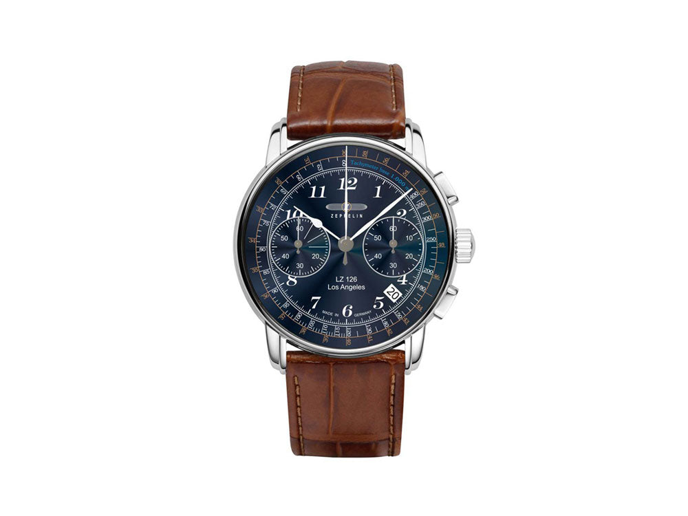 Zeppelin LZ126 Los Angeles Quartz Watch, Blue, 42 mm, Chronograph, 7614-3